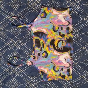 Neon Rainbow Oil Spill Pattern Spaghetti Strap Crop Top
